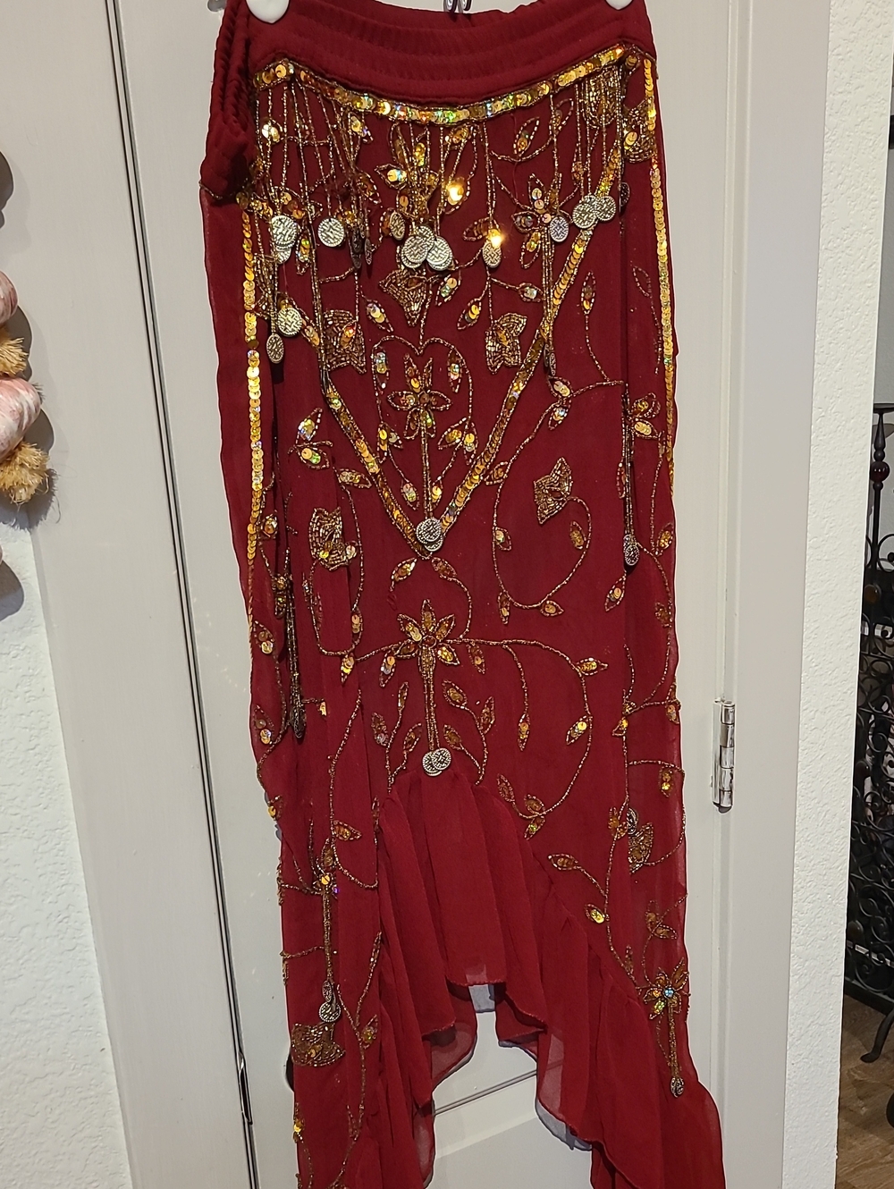 Embellished Red Beaded Evening Dress